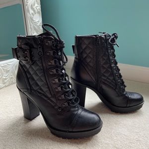 Black Quilted GUESS zippered heeled boots Size 7 — with original box NW/OT